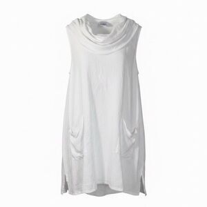 Match Point USA Linen Cowl Neck Tunic Dress Womens Size Med. White Two Pockets